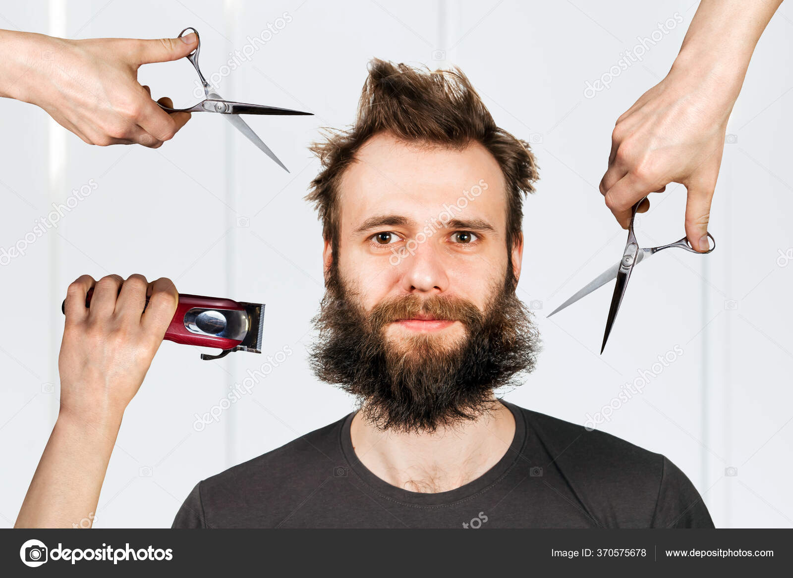 Long Hair Freak Crazy Man Hold Scissors Trimmer Guy Want Stock Photo by  ©gum92 370575678
